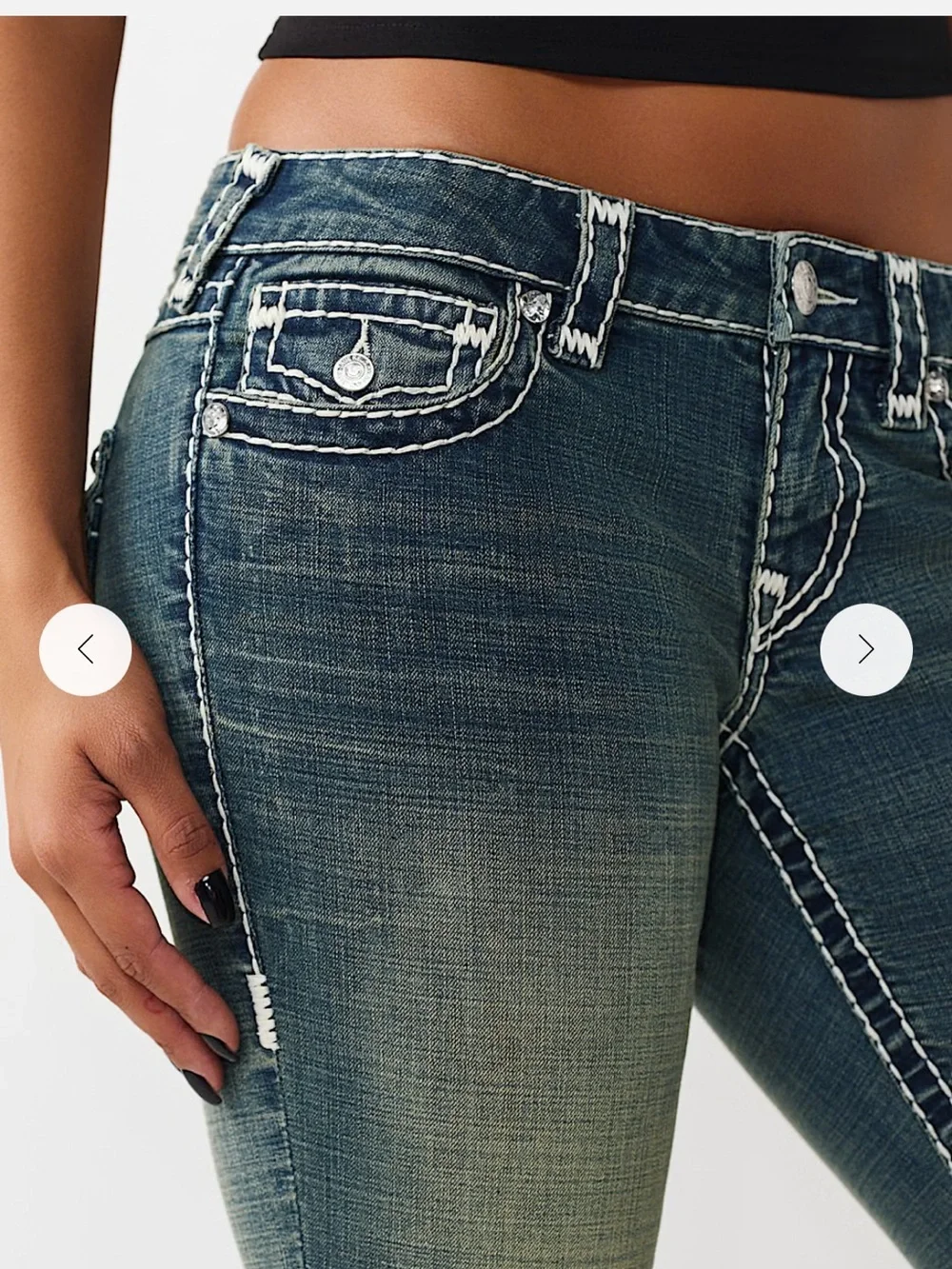 Joey Low Rise crystal Super T Flap Flare Jean twist Size 30 stitching Y2K USA